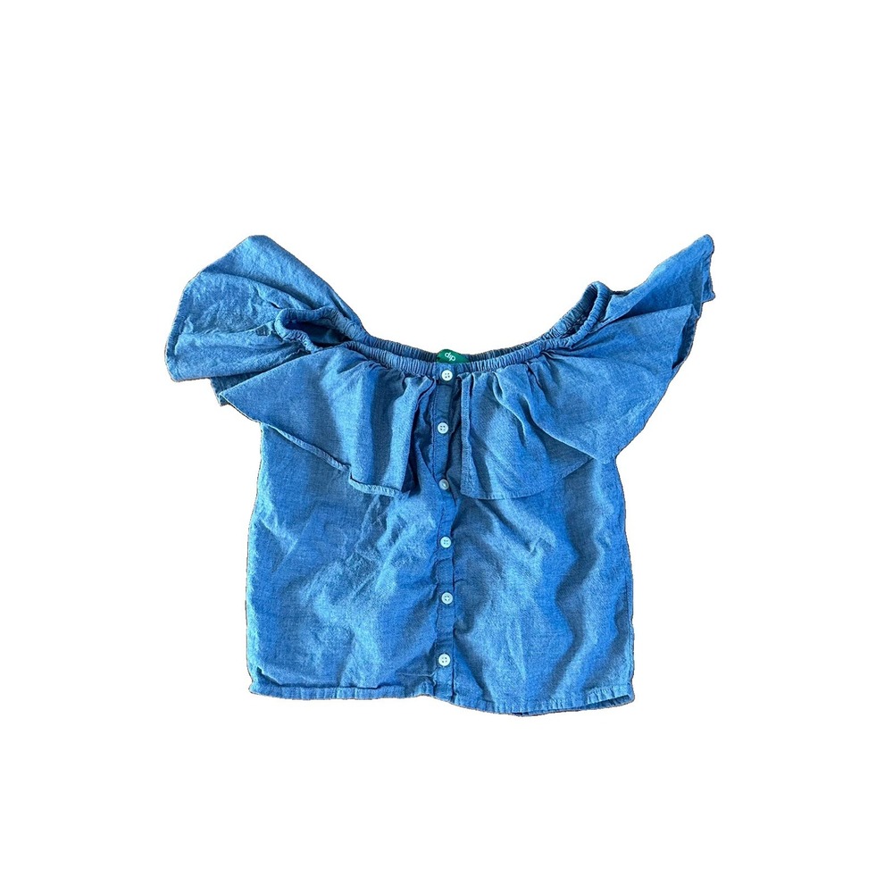 DIP Blue Ruffle Sleeve Babydoll Top Womens Small Cottagecore Boho 100% cotton